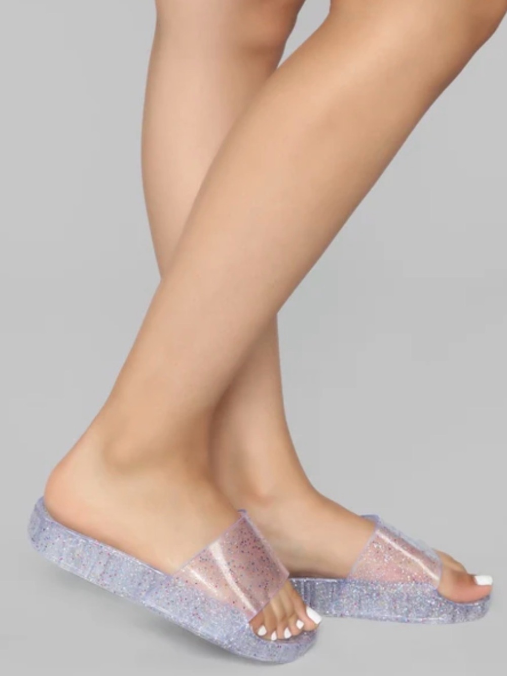 Fashion Nova Glitter Clear Slide Sandals - Women